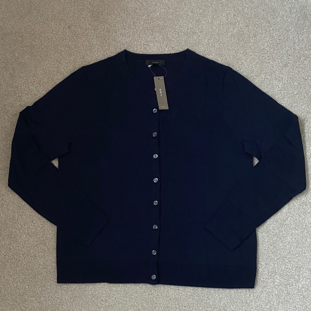 J. Crew Women's 100% merino. Navy Cardigan Sweater. NWT. Size medium.